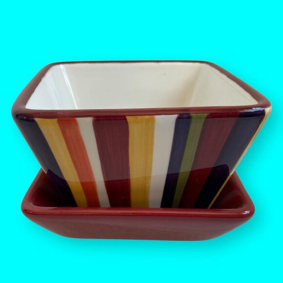 Pampered Chef Striped Condiment Dip Bowl & Cranberry Under Plate Simple Addition - Picture 4 of 9